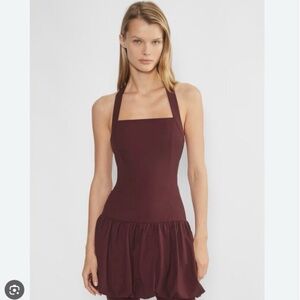 Aritzia Sunday Best Burgundy Bubble Hem Mini Dress Size 2